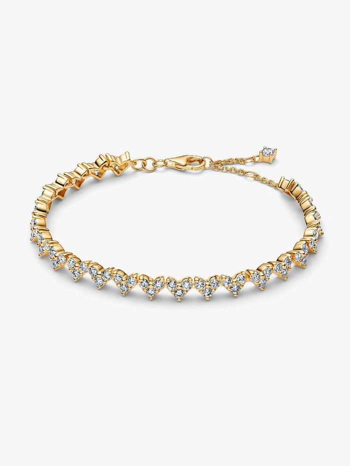 Heart sterling silver tennis bracelet with clear cubic zirconia