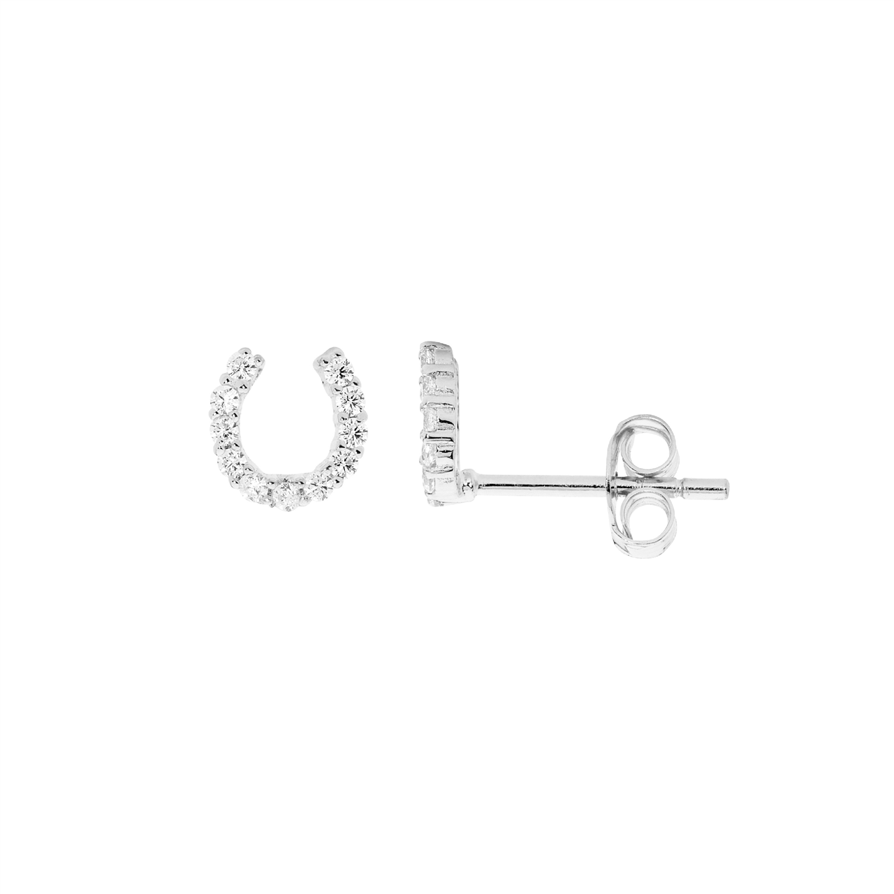 SS wh cz 6mm small horse shoe earrings