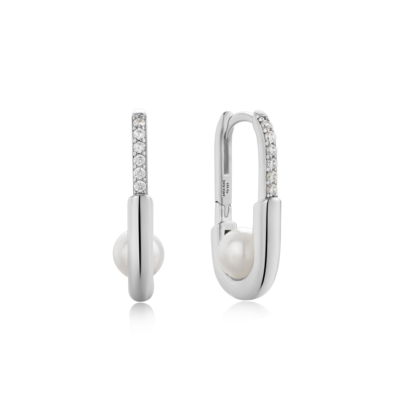 #4 MUSE SIL PEARL/CZ INTERLOCK HOOPS