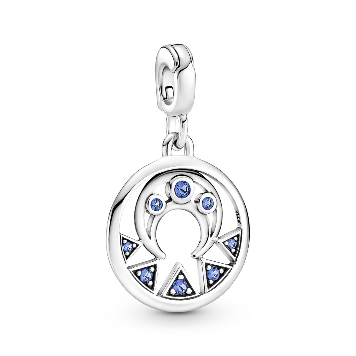 Pandora Me Silver Moon Power Medallion w Blue Crystal