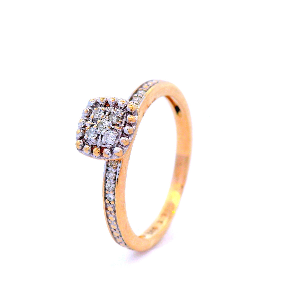 Diamond Set Flower Ring Illusioin Set in 9 Carat Yellow and White Gold