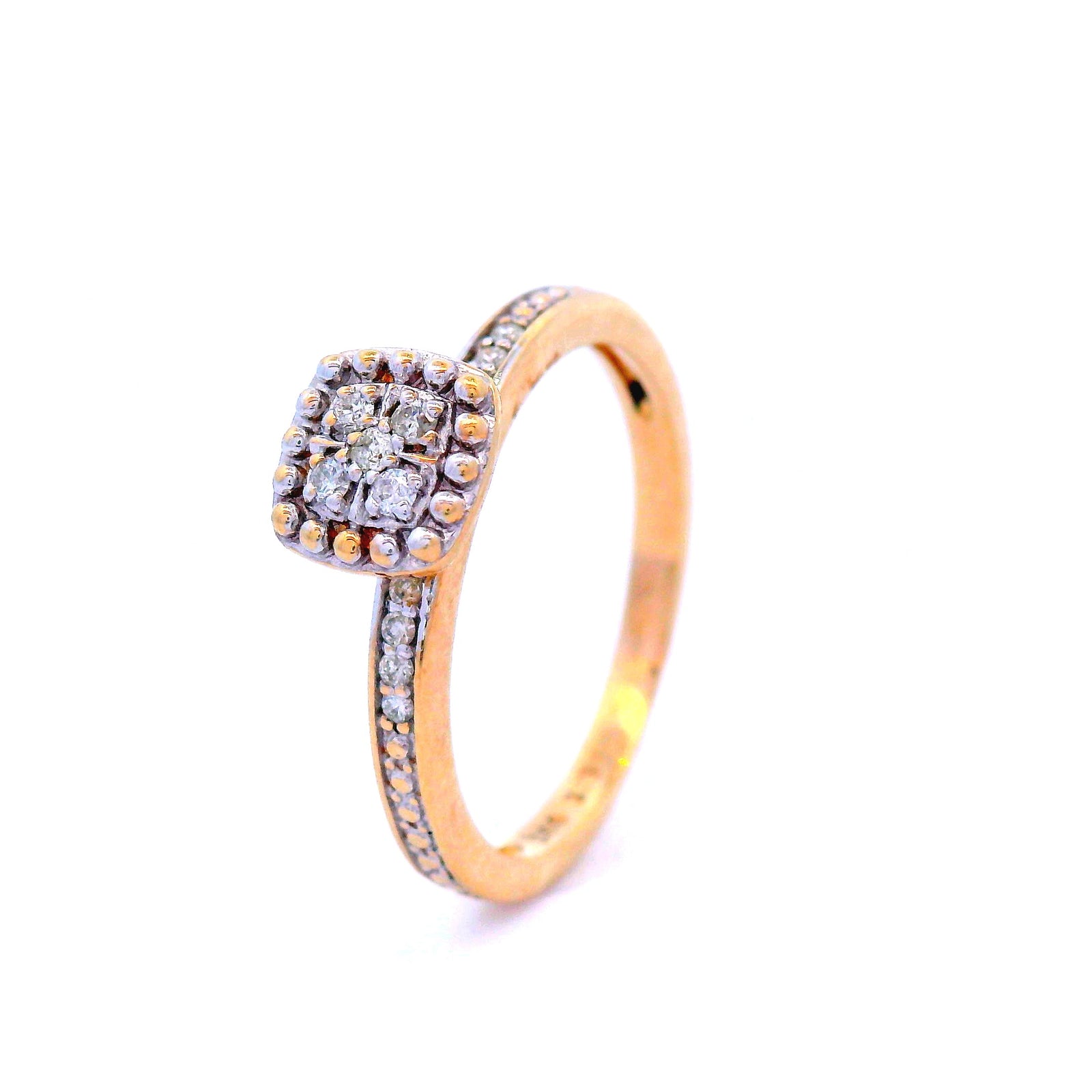 Diamond Set Flower Ring Illusioin Set in 9 Carat Yellow and White Gold