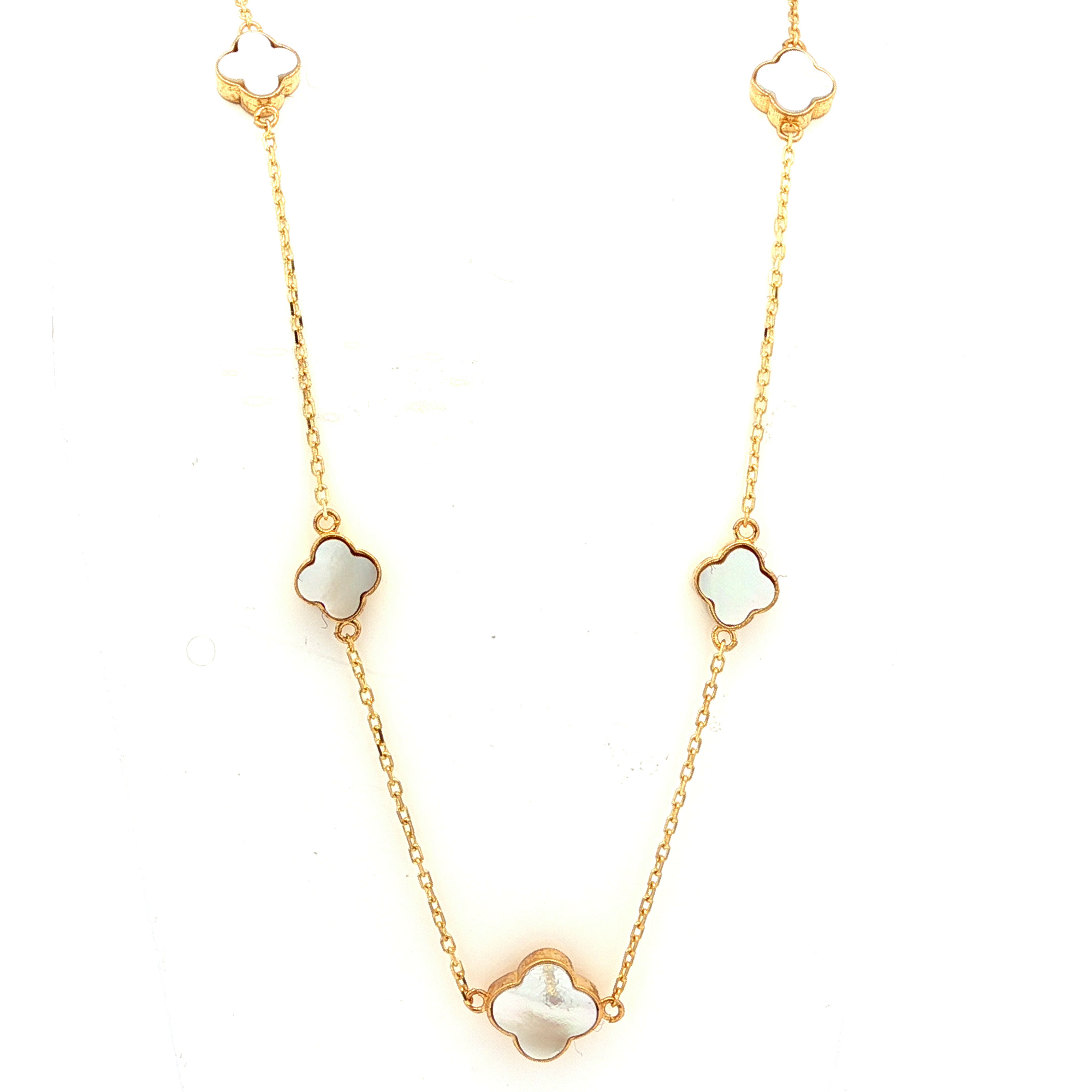Mini Clover Mother of Pearl Necklace in Yellow Gold