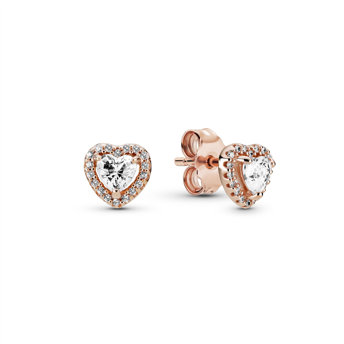 Pandora Rose Elevated Hearts Stud Earrings w Clear CZ
