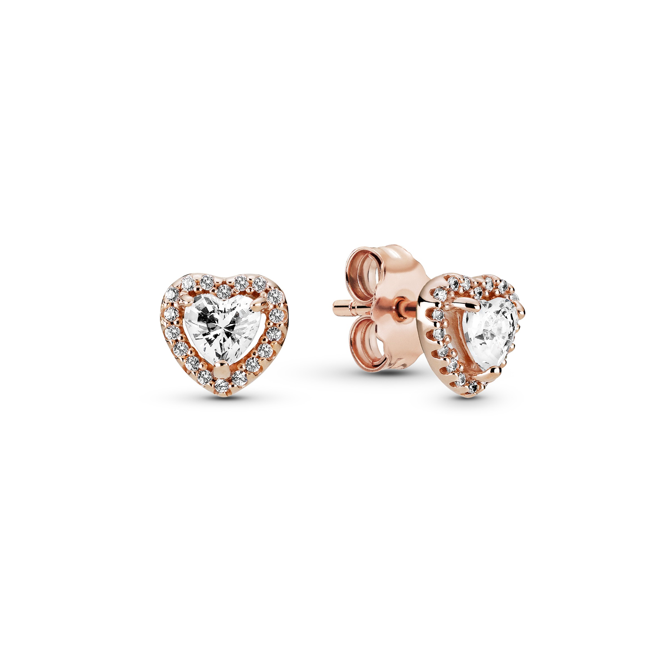 Pandora Rose Elevated Hearts Stud Earrings w Clear CZ