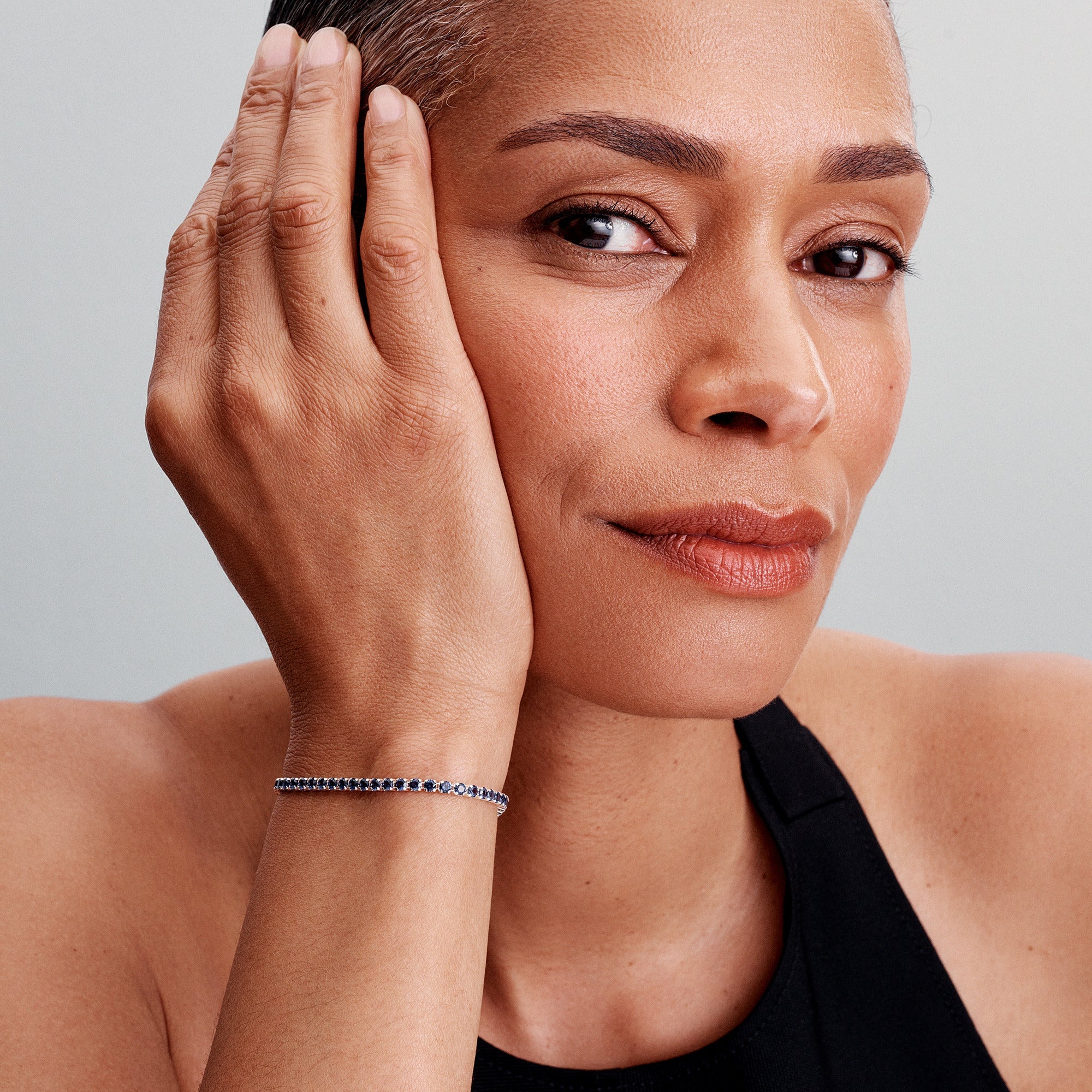 Sterling silver tennis bracelet with royal blue crystal