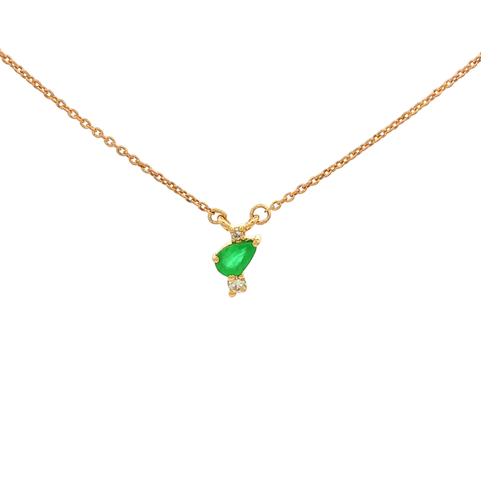 Pear Emerald Necklace in Yellow Gold