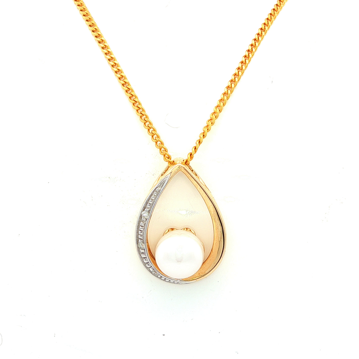 Freshwater Pearl and Diamond Teardrop Pendant