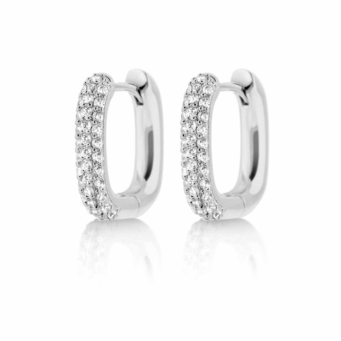 Sterling Silver CZ Pave Square Hoop Earrings