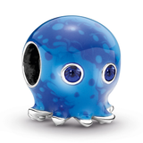 Octopus sterling silver charm with true blue crystal and blue enamel