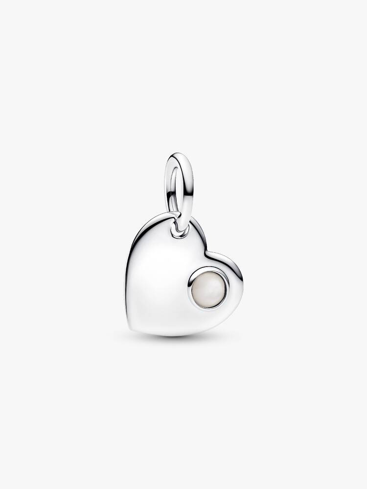 Pandora June Engravable Heart White Stone Dangle Charm