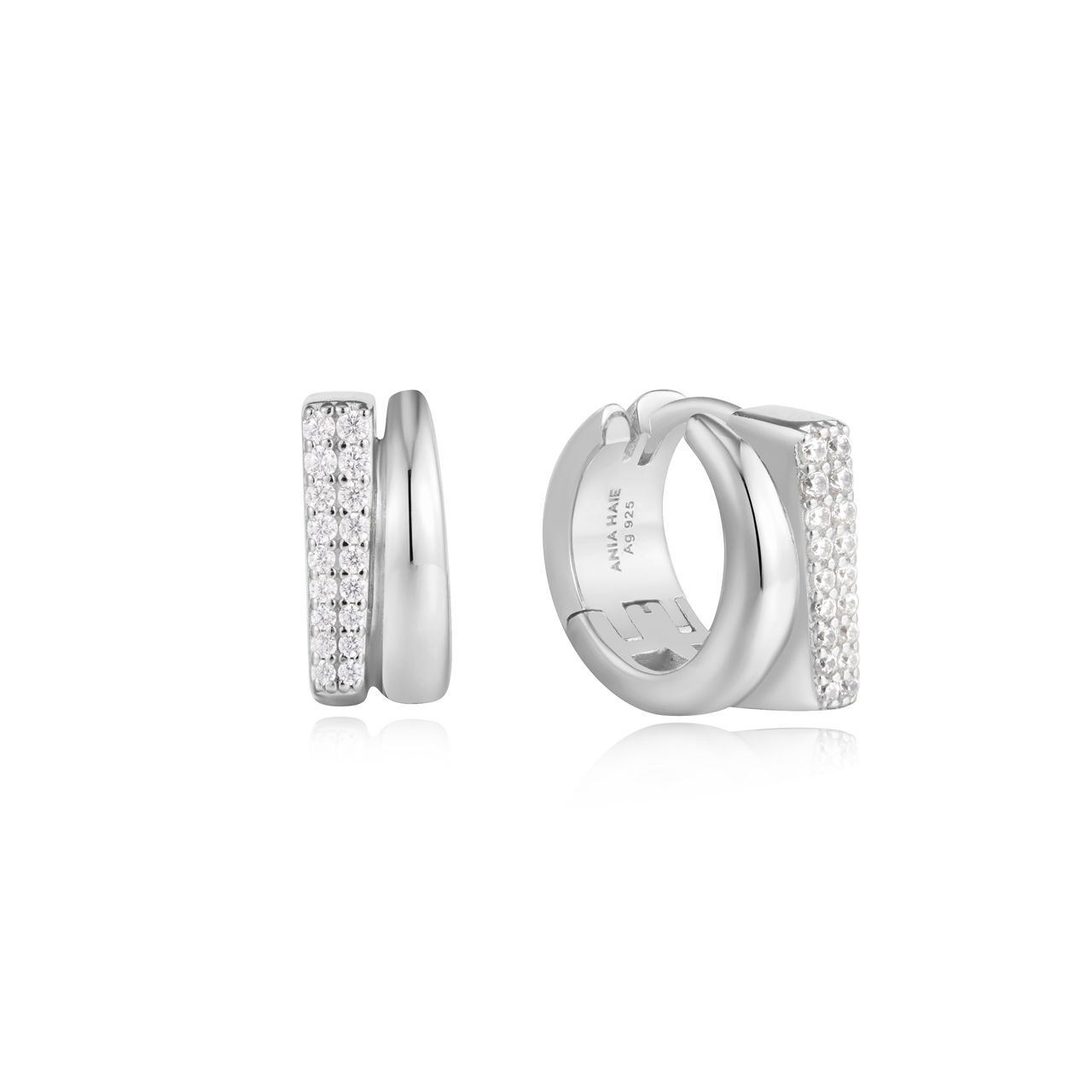 Ania Haie Silver Pavé Double Huggie Hoop Earrings