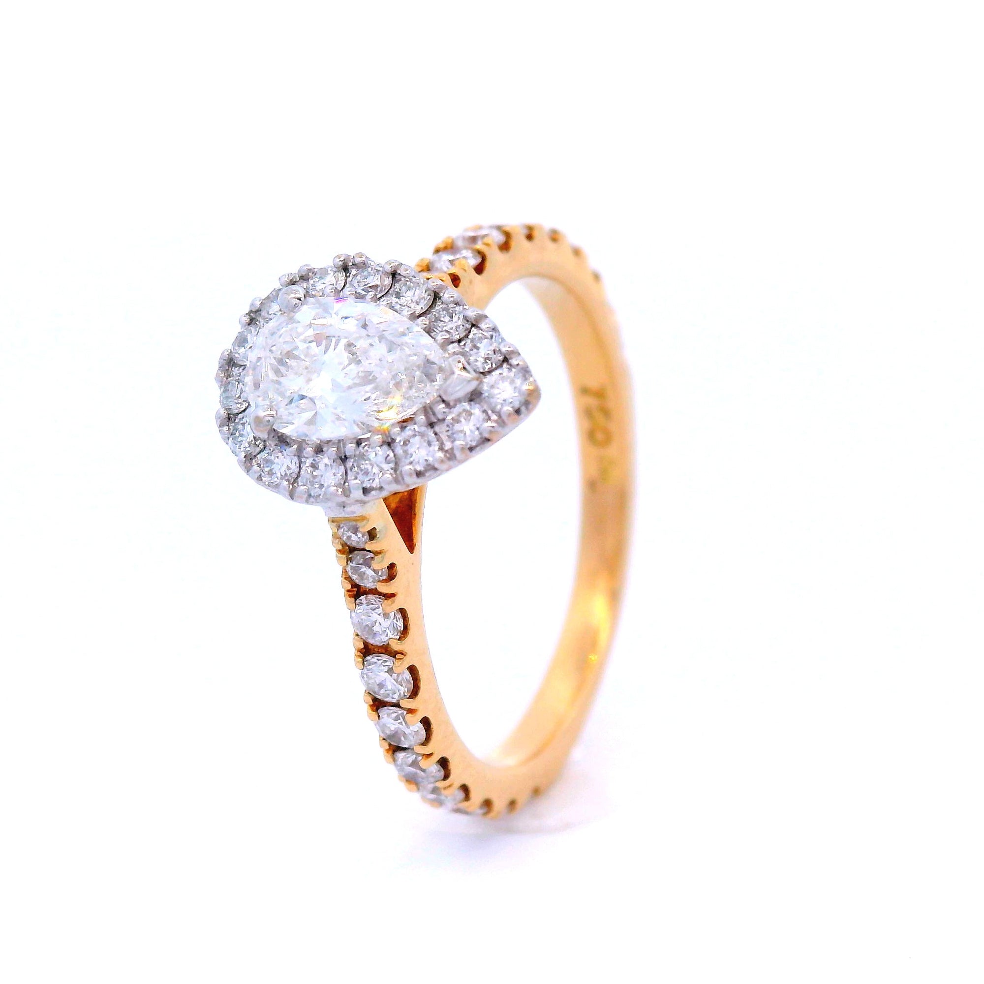 Halo Set Pear Engagement Ring Set in Yellow Gold