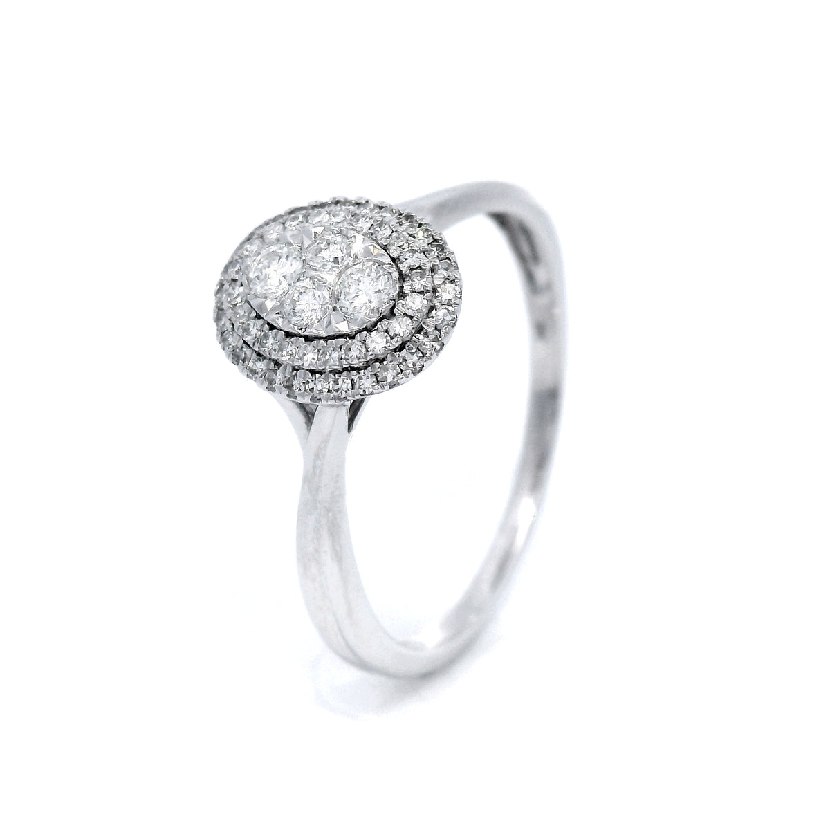 Diamond Halo Cluster Ring in White Gold