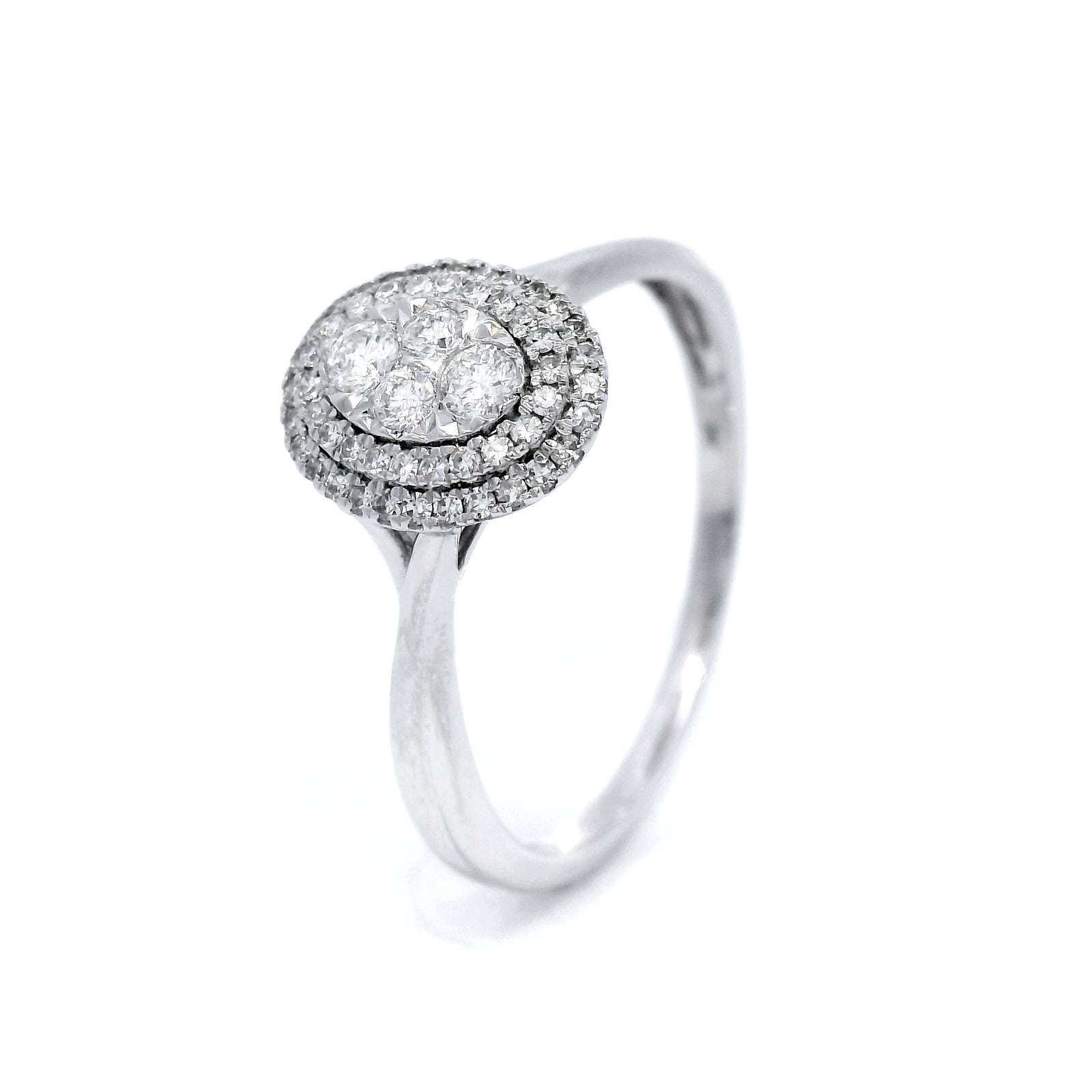 Diamond Halo Cluster Ring in White Gold