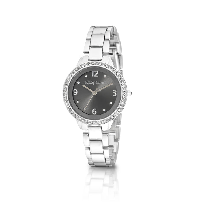 Abby Lane 'Emily' Collection Ladies Watch Silvertone Case and Gun Sunray Dial