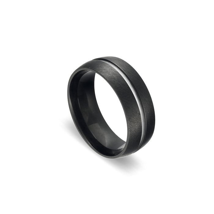 Blaze Stainless Steel Brushed Black Men’s Band Ring with Silver Detail