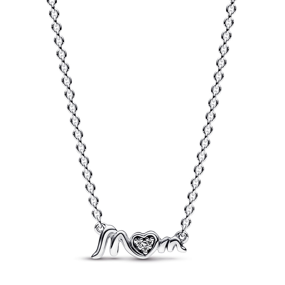 Mum sterling silver collier with clear cubic zirconia