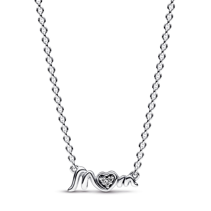 Mum sterling silver collier with clear cubic zirconia
