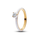 Heart 14k gold-plated ring with clear cubic zirconia and shimmering white enamel