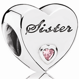 Sister's Love Silver Heart Charm w PCZ
