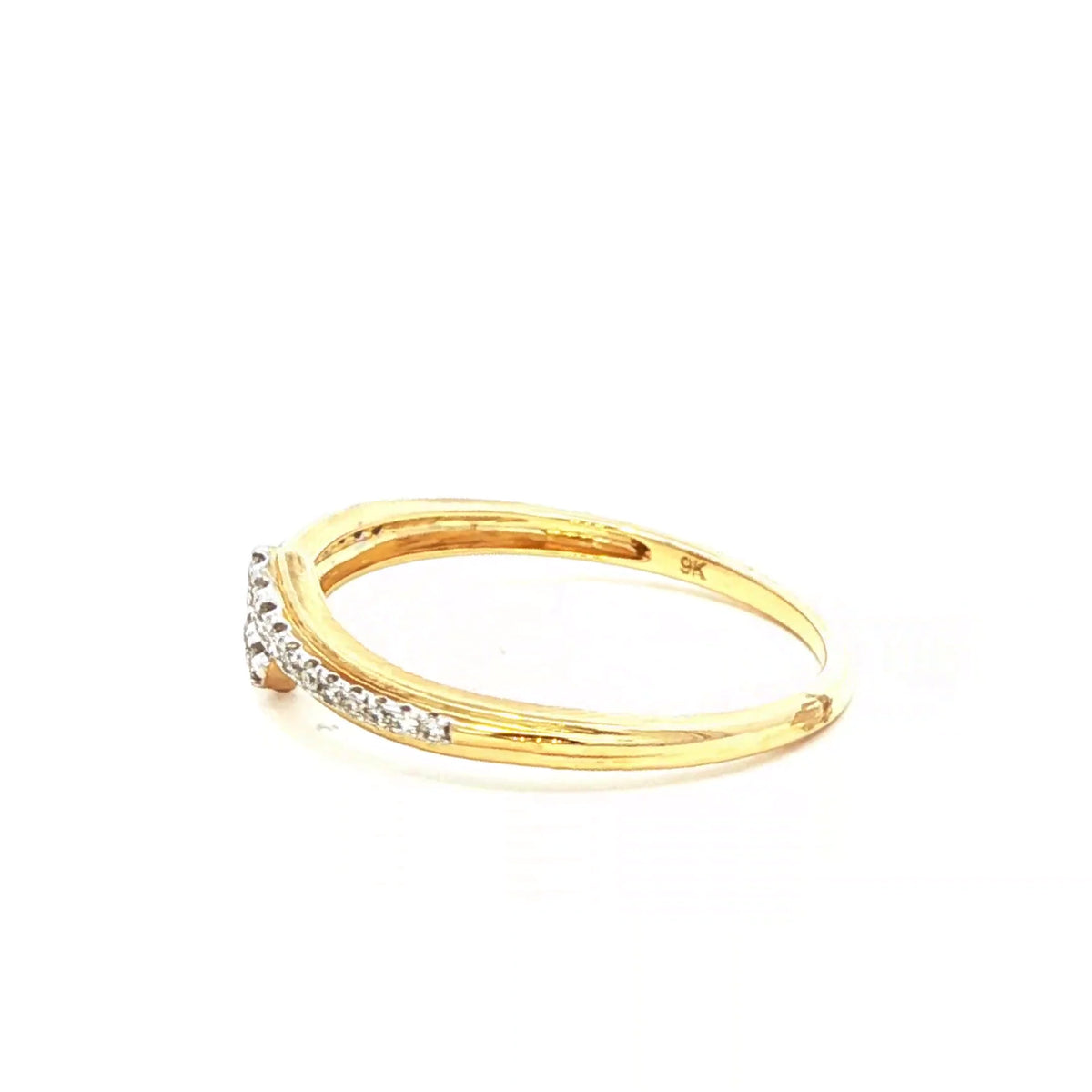 Diamond Cross Over Ring in 9K Yellow Gold