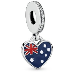 Australia Flag Silver Hanging Charm w Mixed Enamel & CZ