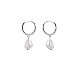 Freshwater Pearl Drop Huggie in Sterling Silver