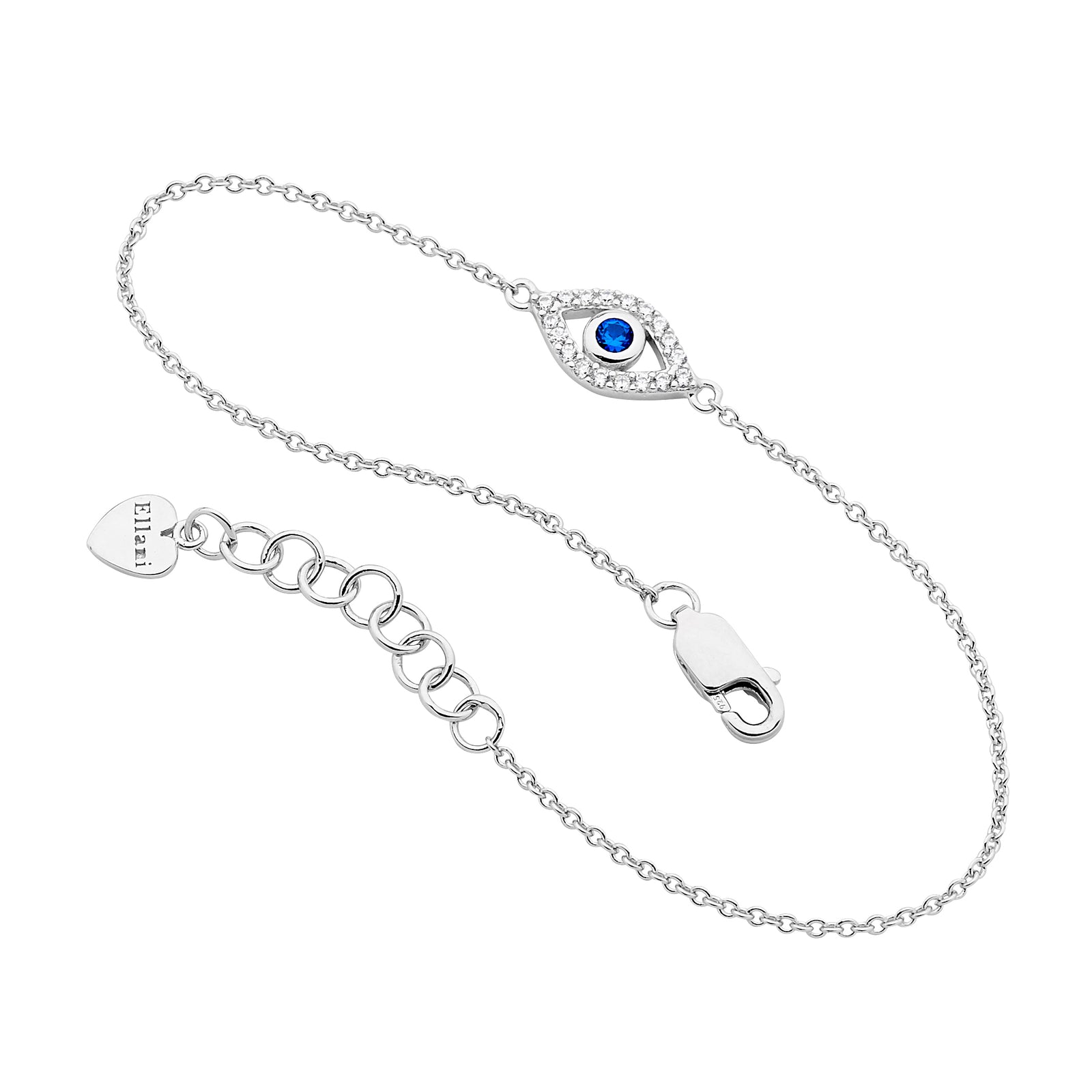 SS WH & blue CZ bezel set evil eye bracelet w/rose gold plating