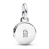 Key hole engravable locket sterling silver dangle with clear cubic zirconia