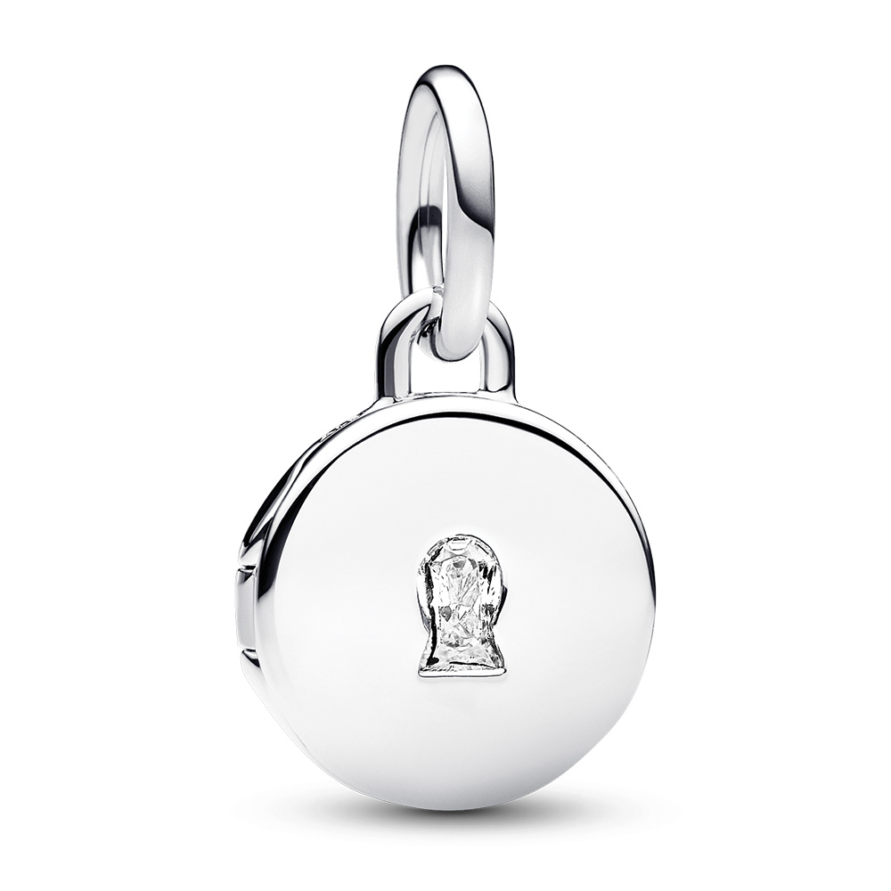 Key hole engravable locket 14k gold-plated dangle with clear cubic zirconia