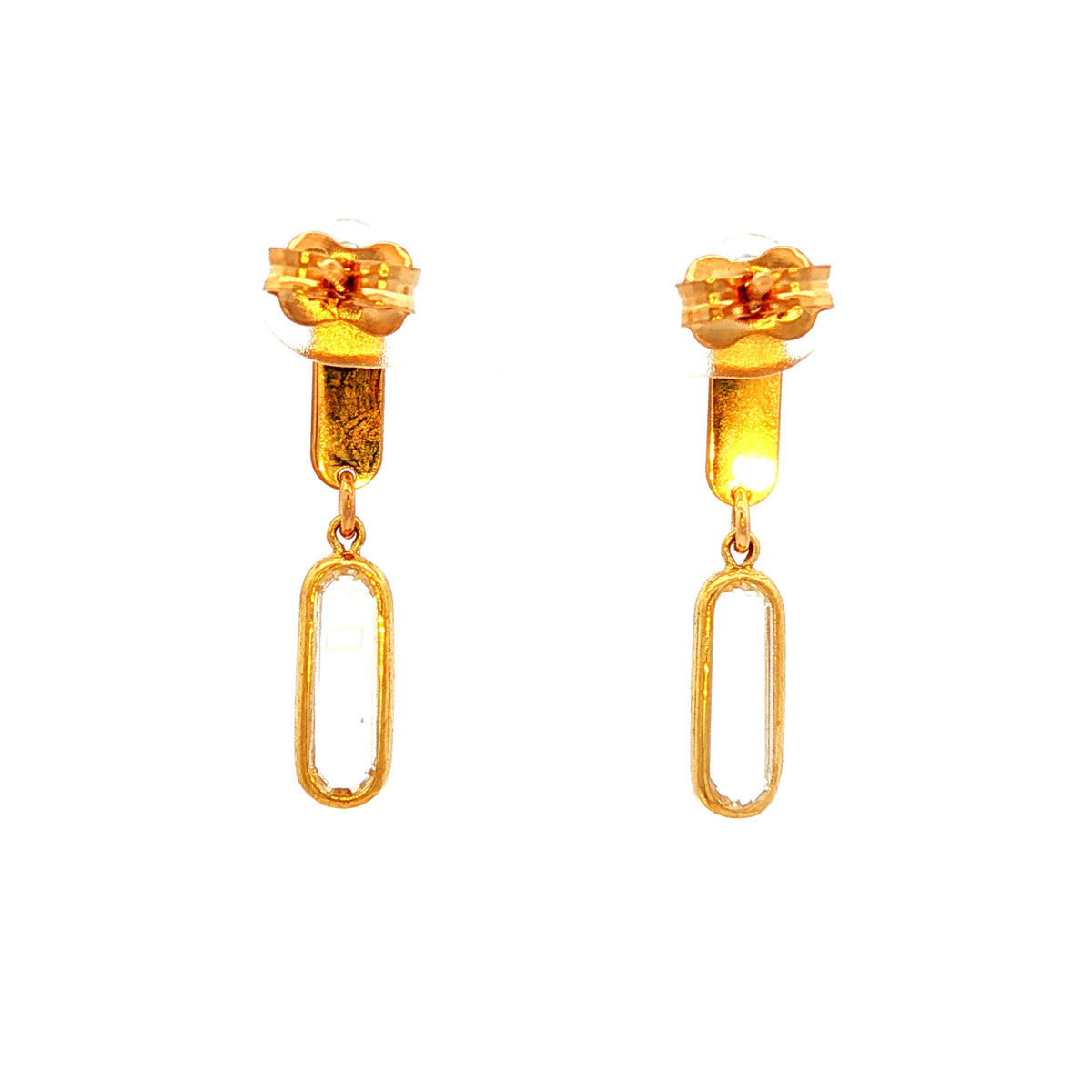 Flat Bar/Paper Clip Drop Earrings in Yellow Gold