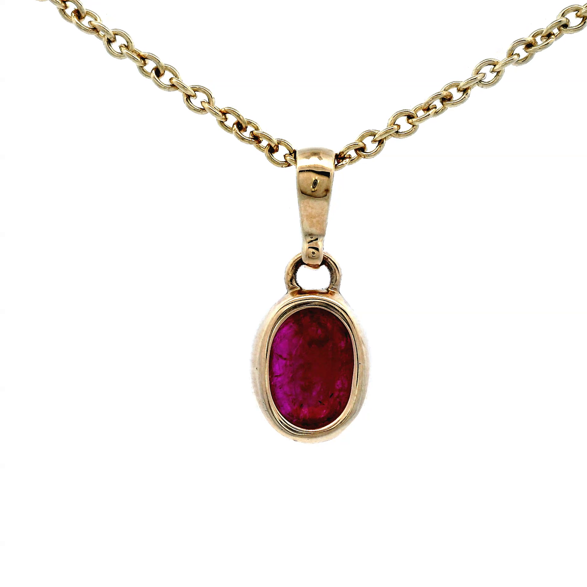 Oval Ruby Pendant Bezel Set with Tapered Bail