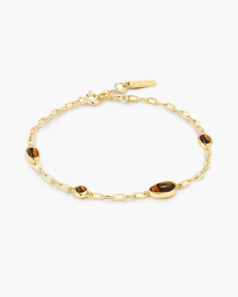 Ania Haie Gold Bezel Tiger's Eye Organic Dome Pebble Station Bracelet