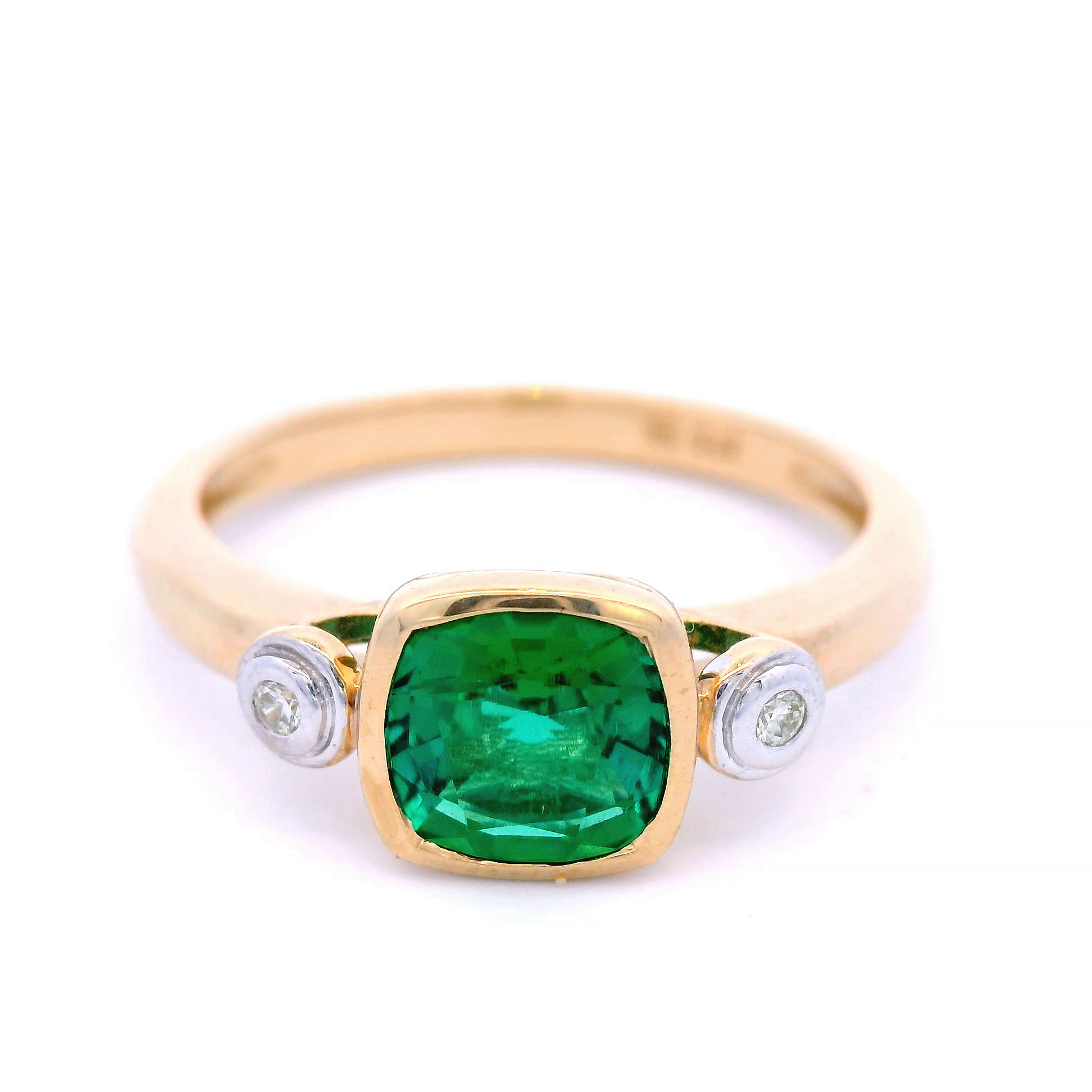 Synthetic Emerald Cushion White Diamond in 9ct Yellow Gold