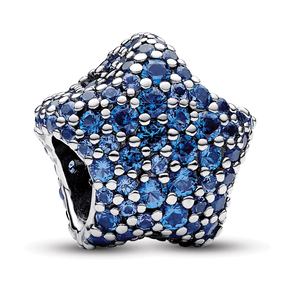 Pandora Star sterling silver charm with stellar blue crystal