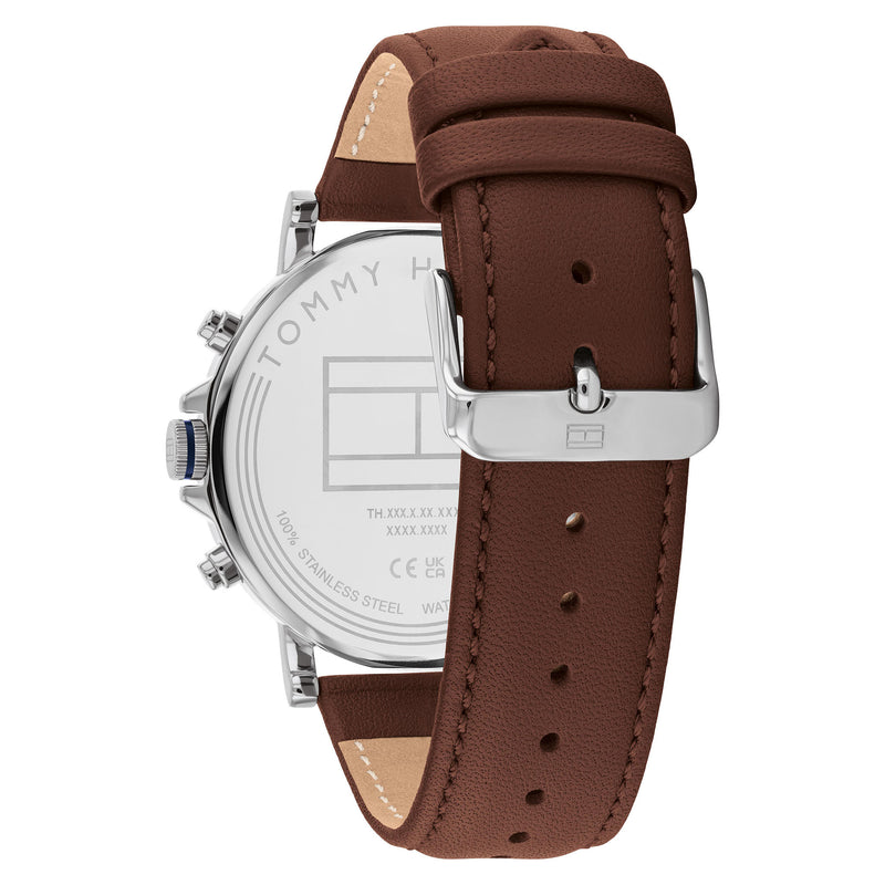 Tommy Hilfiger Brown Leather Navy Dial Multi-function Men's Watch