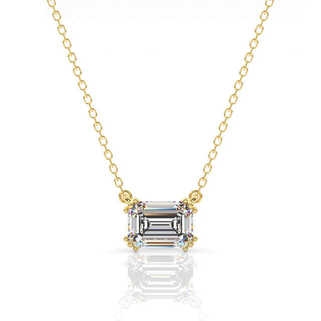GEORGINI ELEGANT ESSENTIALS 7MM EMERALD CUT HIDDEN HALO PENDANT SILVER