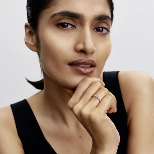 Butterfly sterling silver ring with fancy pink and clear cubic zirconia