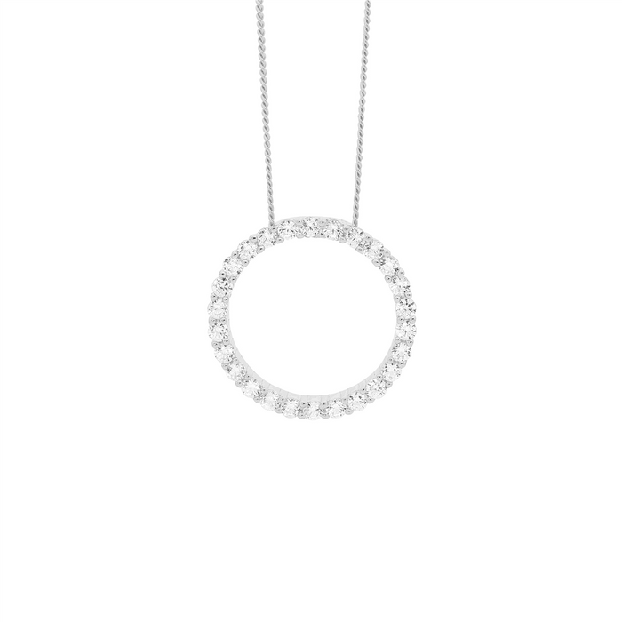 Ellani Sterling Silver 15mm Circle Pendant with Cubic Zirconias