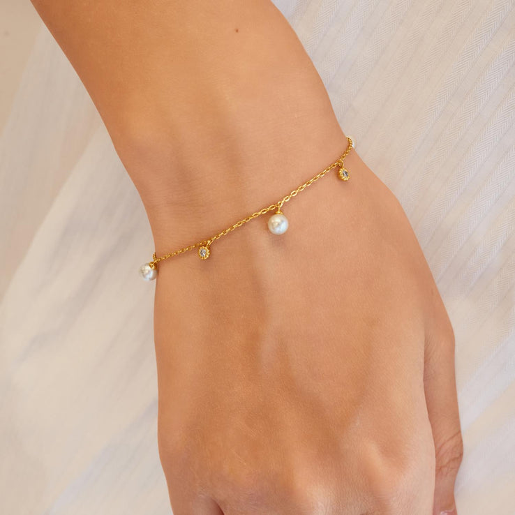 Ania Haie Gold Shell Pearl & Sparkle Drop Station Bracelet