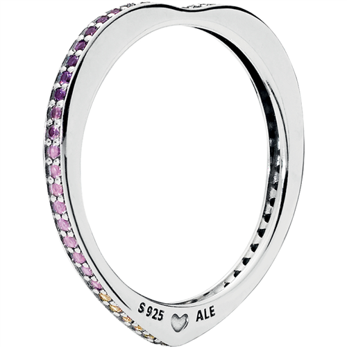 Forget me not silver ring with purple and clear cubic zirconia