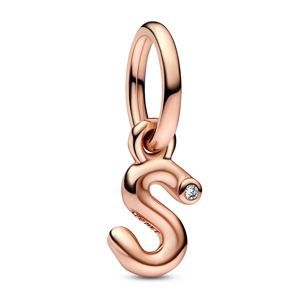 Letter s 14k rose gold-plated dangle with clear cubic zirconia