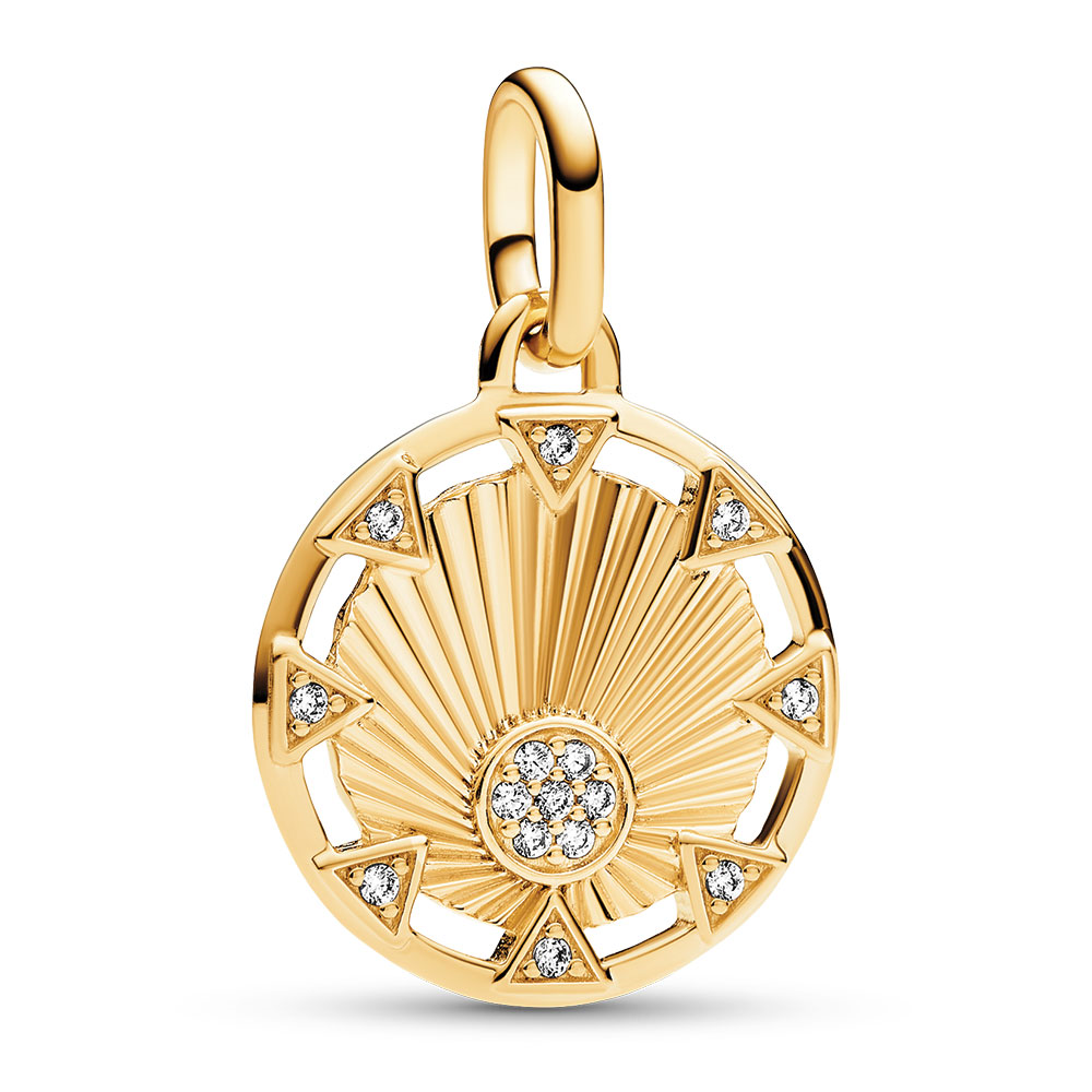 Light 14k gold-plated medallion with clear cubic zirconia
