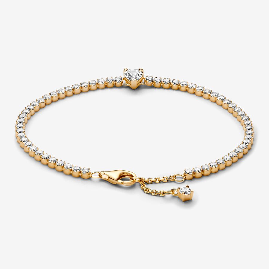 Heart 14k gold-plated bracelet with clear cubic zirconia