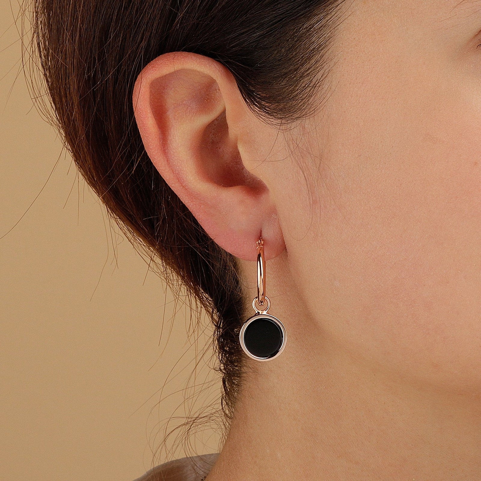 Bronzallure Alba Stone Disc Charm Earrings Black Onyx