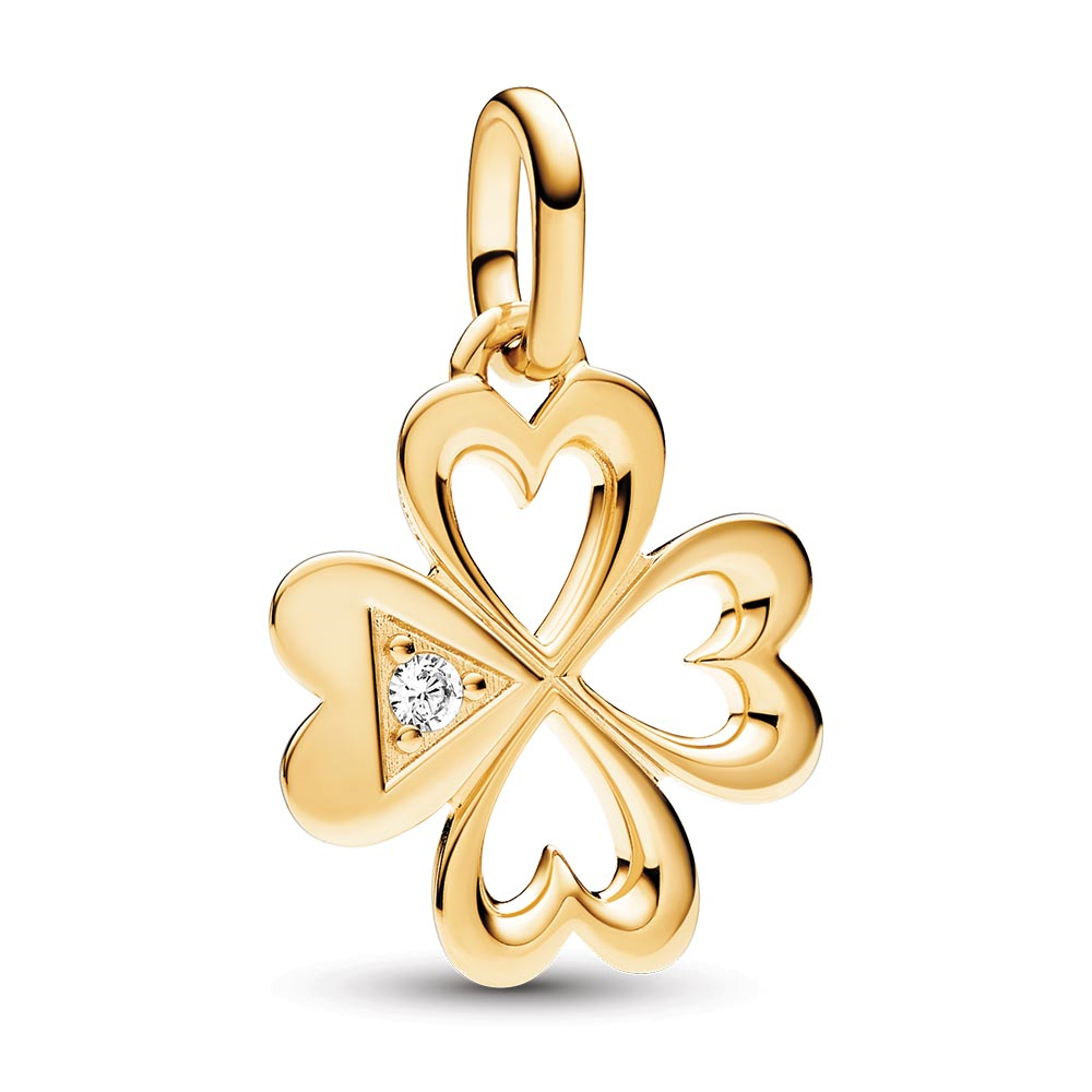 Clover 14k gold-plated medallion with clear cubic zirconia