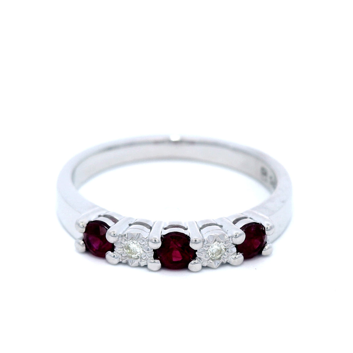 9 Carat White Gold Ruby-E  Diamond Ring