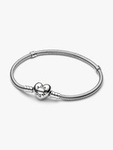 Pandora Moments Heart Clasp Snake Chain Bracelet, Platinum Plated