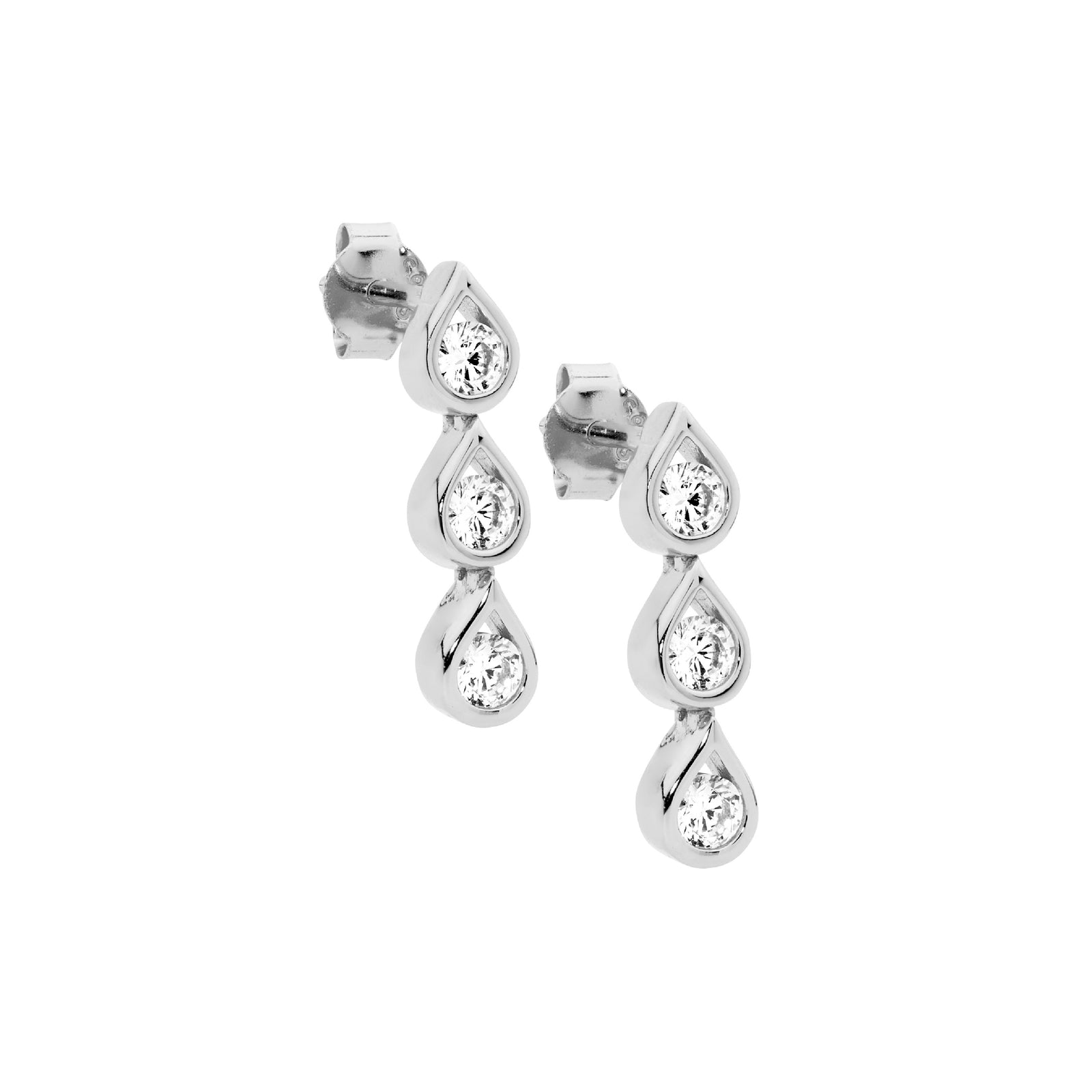 Ellani Sterling Silver Tear Drop Earrings Set with Cubic Zirconias